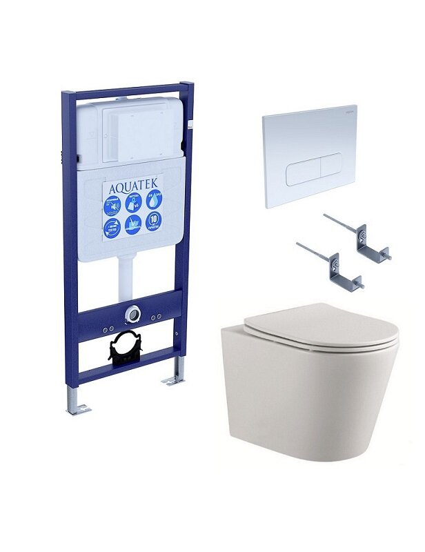 Изображение товара Инсталляция Aquatek Standard 50 SET AQUATEK ВЕГА cmp-013, с безободковым унитазом Вега AQ1904-00 с сиденьем soft close, белый, клавиша белая