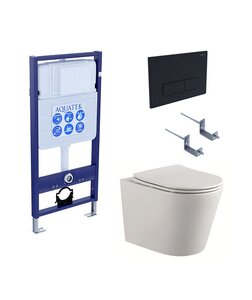 Изображение товара Инсталляция Aquatek Standard 50 SET AQUATEK ВЕГА cmp-017, с безободковым унитазом Вега AQ1904-00 с сиденьем soft close, белый, клавиша черная матовая