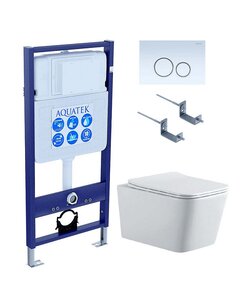 Изображение товара Инсталляция Aquatek Standard 50 SET AQUATEK ЛИБРА N KDI15, с безободковым унитазом Либра New AQ0530N-00 с сиденьем soft close, белый, клавиша белая/хром