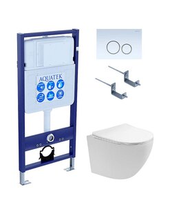 Изображение товара Инсталляция Aquatek Standard 50 SET AQUATEK ЕВРОПА T KDI15, с безободковым унитазом Европа AQ1900-00 с сиденьем soft close, белый, Торнадо, клавиша белая/хром