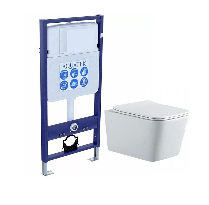 Изображение товара Инсталляция Aquatek Standard 50 SET AQUATEK ЛИБРА N cm, с безободковым унитазом Либра New AQ0530N-00 с сиденьем soft close, белый