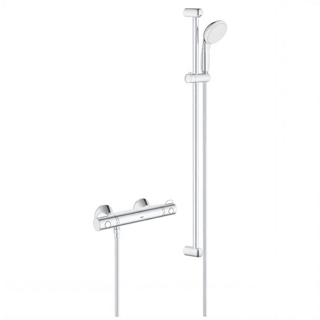 Изображение товара Смеситель термостат для душа Grohe Grohtherm 800 34566001 (34566000) с душевым гарнитуром, хром Изображение товара Смеситель термостат для душа Grohe Grohtherm 800 34566001 (34566000) с душевым гарнитуром, хром