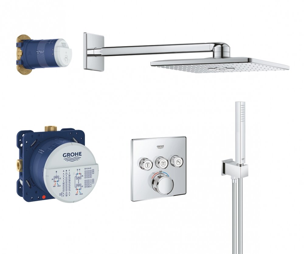 Изображение товара Душевая система Grohe Grohtherm SmartControl 34706000, термостат, верхний квадратный душ 2 режима, 