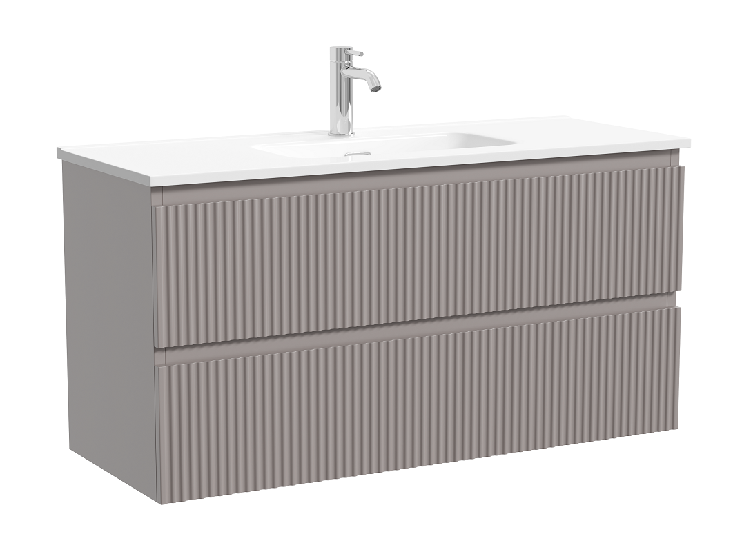 Изображение товара Тумба под раковину Sancos Snob R 100 см подвесная серый МДФ с фрезерованным фасадом Изображение товара Тумба под раковину Sancos Snob R 100 см подвесная серый МДФ с фрезерованным фасадом