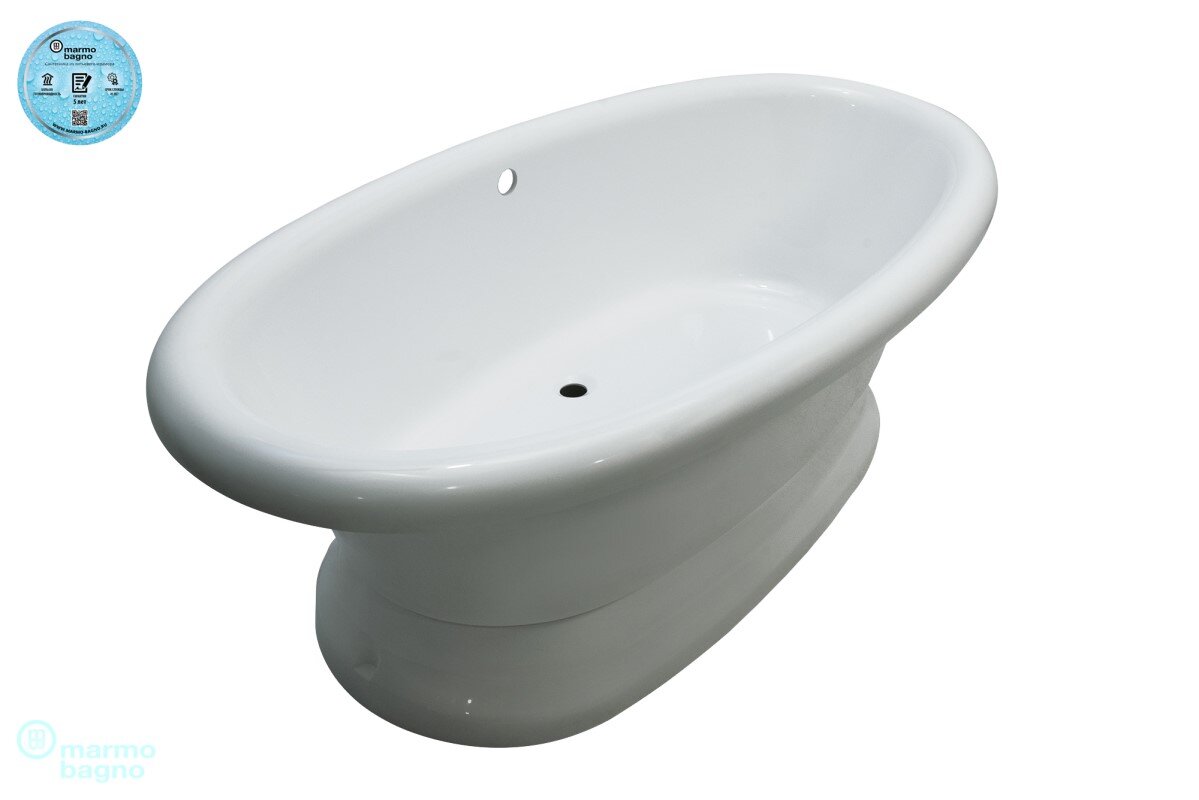 Изображение товара Ванна из искусственного камня Marmo Bagno Аззуро MB-A180-90, 180 x 90 см , белая Изображение товара Ванна из искусственного камня Marmo Bagno Аззуро MB-A180-90, 180 x 90 см , белая