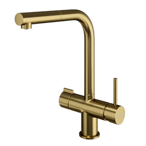 Изображение товара Смеситель для кухонной мойки WasserKRAFT A8987, с подключением фильтра питьевой воды, с выдвижным изливом, матовое золото, PVD-покрытие