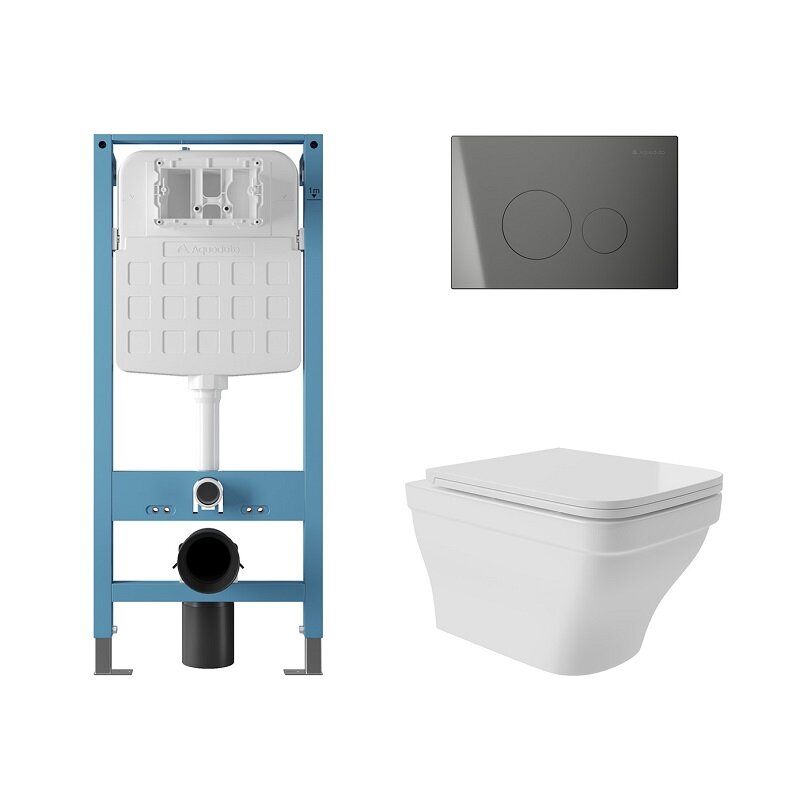 Изображение товара Комплект Aqueduto AQDS231 безободковый унитаз Esteta с сиденьем микролифт и инсталляцией Tecnica No
