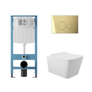 Изображение товара Комплект Aqueduto AQDS234: инсталляция Tecnica Novo, безободковый унитаз Macio с сиденьем микролифт, клавиша золото шлифованное