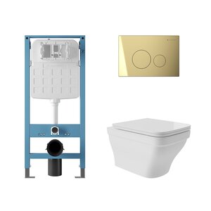 Изображение товара Комплект Aqueduto AQDS240: инсталляция Tecnica Novo, безободковый унитаз Esteta с сиденьем микролифт, клавиша золото шлифованное