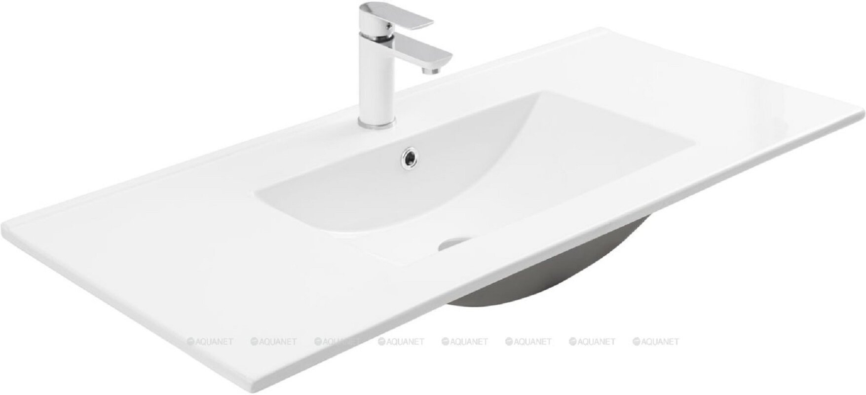 Изображение товара Раковина Aquanet Flow 00347433 100 см из фарфора с переливом и одним отверстием под смеситель