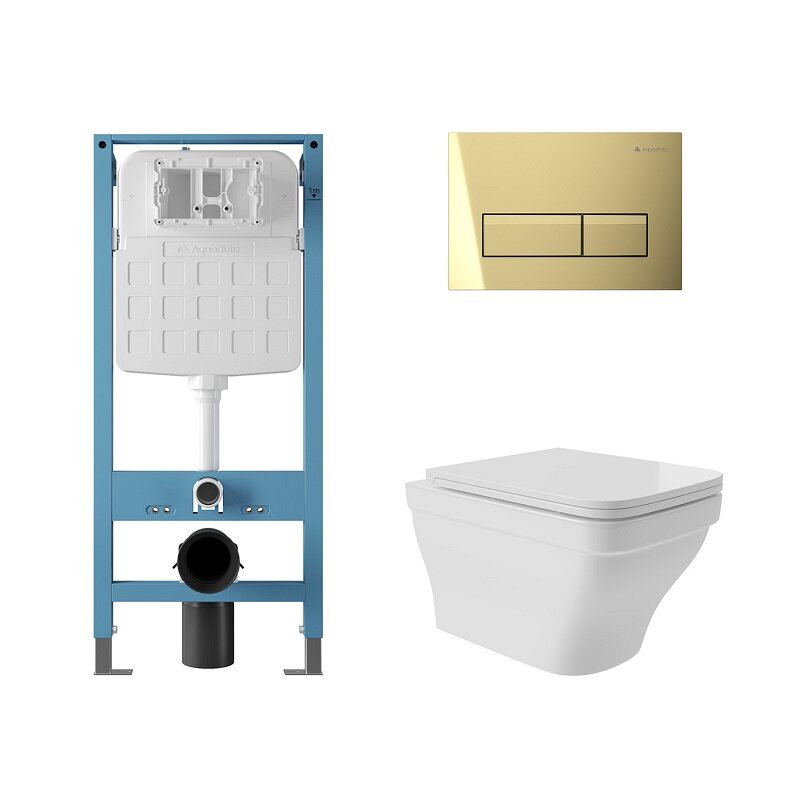 Изображение товара Комплект Aqueduto AQDS258: безободковый унитаз с инсталляцией и сиденьем микролифт, ка