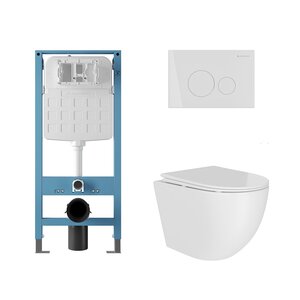 Изображение товара Комплект Aqueduto AQDSD005: инсталляция Tecnica Novo, безободковый унитаз Ovo Daily с сиденьем микролифт, смыв торнадо, клавиша белая