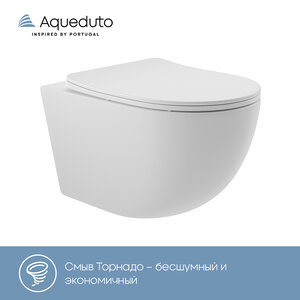 Изображение товара Подвесной унитаз Aqueduto Ovo Tornado OVOT2120, безободковый, с сиденьем микролифт, белый матовый