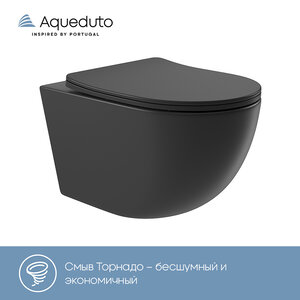 Изображение товара Подвесной унитаз Aqueduto Ovo Tornado OVOT2140, безободковый, с сиденьем микролифт, черный матовый