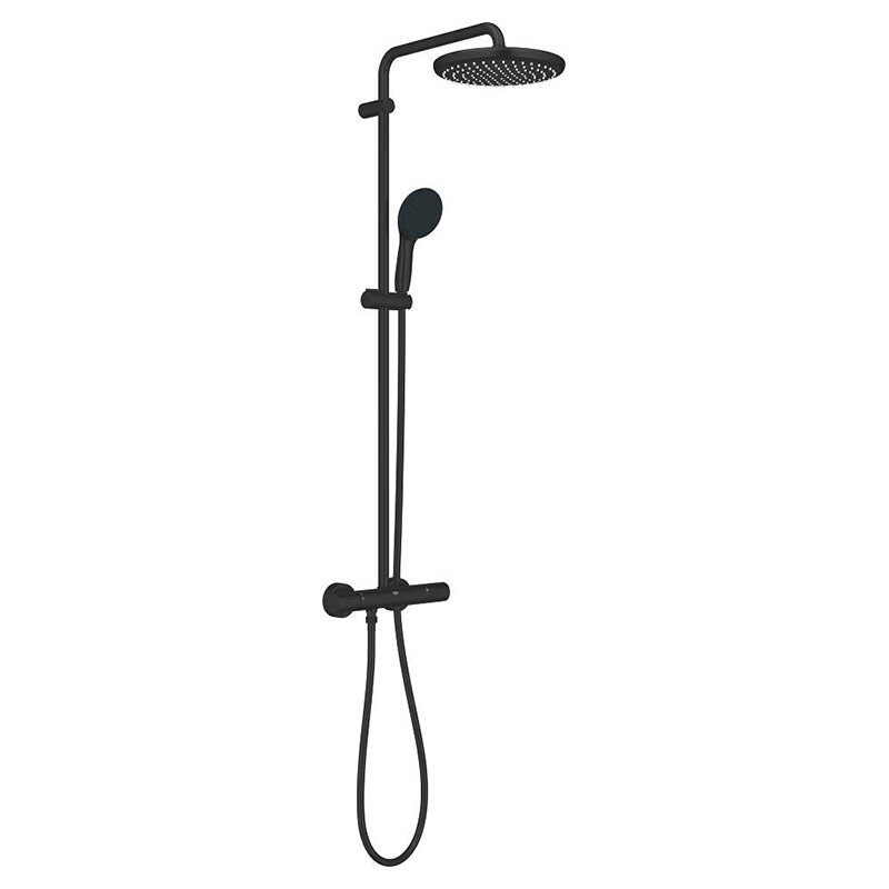 Изображение товара Душевая система Grohe Tempesta 250 с термостатом и Rain-режимом в черном матовом цвете