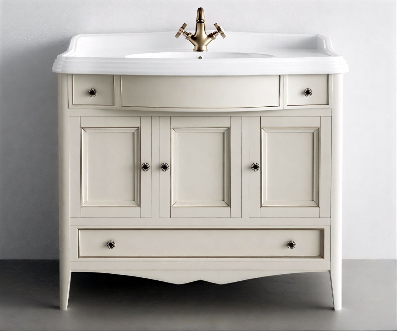 Изображение товара Тумба с раковиной Tiffany World Veronica VER6105-V+AR874bi*1 105*56*81 см, цвет белый (vintage), ручки: riflesso бронза Изображение товара Тумба с раковиной Tiffany World Veronica VER6105-V+AR874bi*1 105*56*81 см, цвет белый (vintage), ручки: riflesso бронза