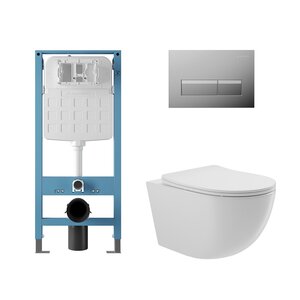 Изображение товара Комплект Aqueduto AQDS326T: инсталляция Tecnica Novo, безободковый унитаз Ovo Tornado с сиденьем микролифт, клавиша хром