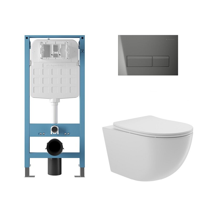 Изображение товара Комплект Aqueduto AQDS329T унитаз безободковый с инсталляцией и сиденьем микролифт