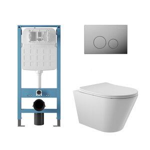 Изображение товара Комплект Aqueduto AQDS337T: инсталляция Tecnica Novo, безободковый унитаз Cone Tornado с сиденьем микролифт, клавиша хром