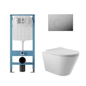 Изображение товара Комплект Aqueduto AQDS340T: инсталляция Tecnica Novo, безободковый унитаз Cone Tornado с сиденьем микролифт, клавиша хром