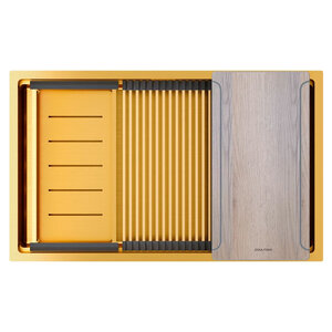 Изображение товара Мойка кухонная Paulmark Next Multi Sink 74 UNI с брашированным золотом и трехуровневой конструкцией