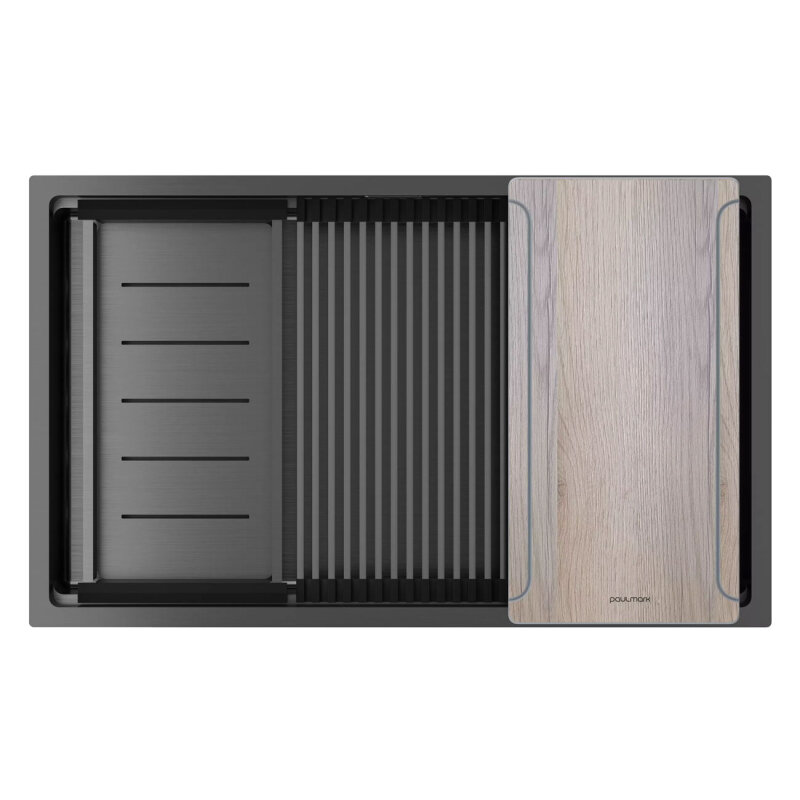 Изображение товара Мойка кухонная Paulmark Multi Sink 74 Uni, PM787445-GM, 74 см, PVD покрытие, цвет вороненая сталь Изображение товара Мойка кухонная Paulmark Multi Sink 74 Uni, PM787445-GM, 74 см, PVD покрытие, цвет вороненая сталь
