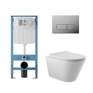 Изображение товара Комплект Aqueduto AQDS353T: инсталляция Tecnica Novo, безободковый унитаз Cone Tornado с сиденьем микролифт, клавиша хром