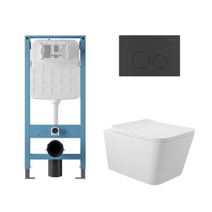 Изображение товара Комплект Aqueduto AQDS361T: инсталляция Tecnica Novo, безободковый унитаз Macio Tornado с сиденьем микролифт, клавиша черная матовая