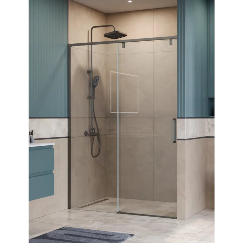 Изображение товара Душевая дверь BelBagno SOFT_CLOSE-1-BF-1-150-C-GM, 150 см, стекло прозрачное, профиль вороненая сталь, gunmetal