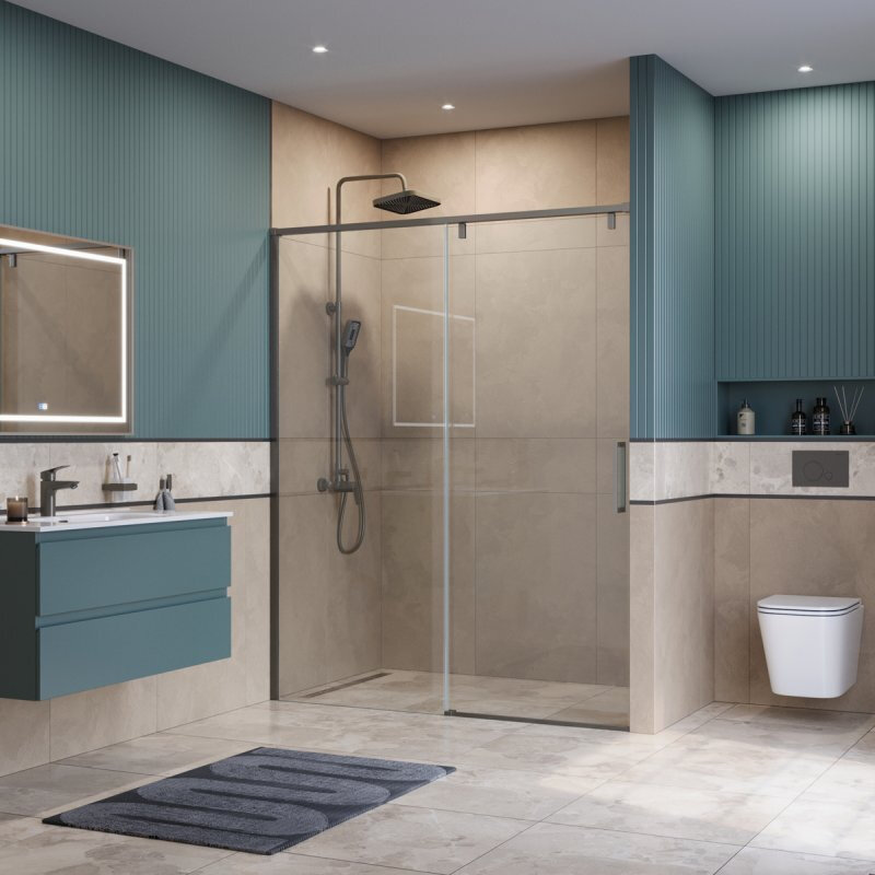 Изображение товара Душевая дверь BelBagno SOFT_CLOSE-1-BF-1-160-C-GM, 160 см, стекло прозрачное, профиль вороненая сталь, gunmetal