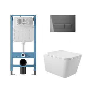 Изображение товара Комплект Aqueduto AQDS373T: инсталляция Tecnica Novo, безободковый унитаз Macio Tornado с сиденьем микролифт, клавиша оружейная сталь