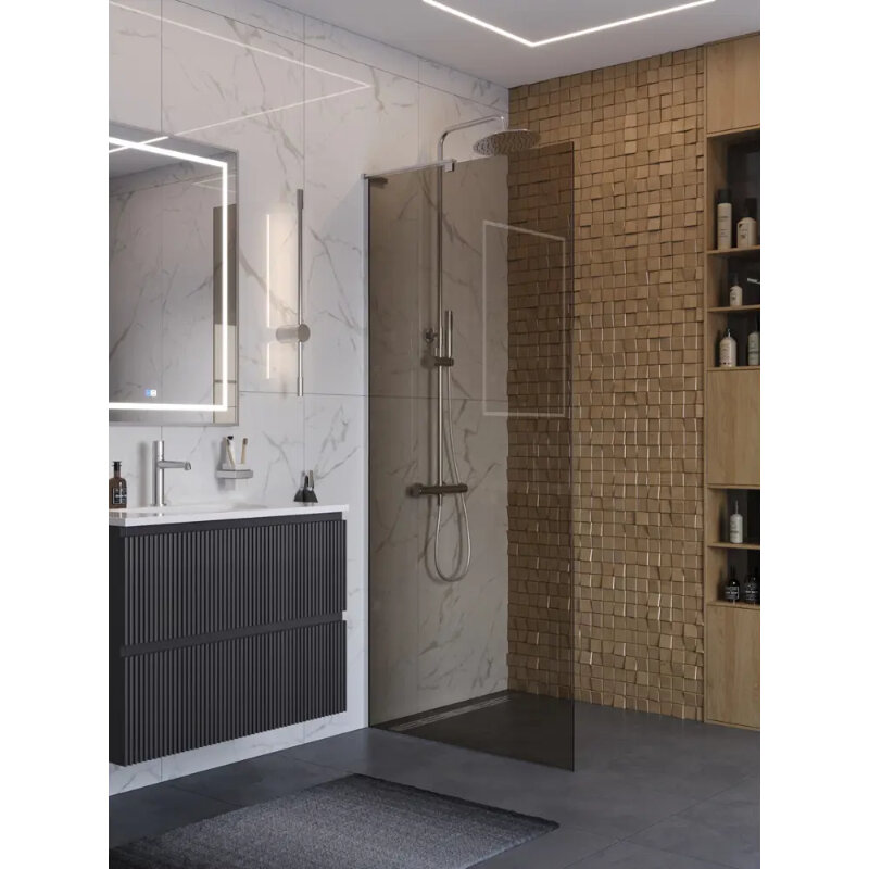 Изображение товара Душевая стенка BelBagno UNO-L-1-TB-90-BR-Cr хром бронза, 90 см, безопасное стекло