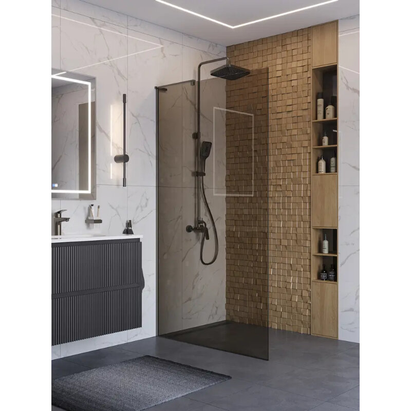Изображение товара Душевая стенка BelBagno UNO-L-1-TB-100-BR-GM, 100 см, стекло тонированное бронза, профиль вороненая сталь, gunmetal Изображение товара Душевая стенка BelBagno UNO-L-1-TB-100-BR-GM, 100 см, стекло тонированное бронза, профиль вороненая сталь, gunmetal