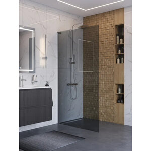 Изображение товара Душевая стенка BelBagno UNO-L-1-TB-110-GR-Cr, 110 см, стекло тонированное графит, профиль хром