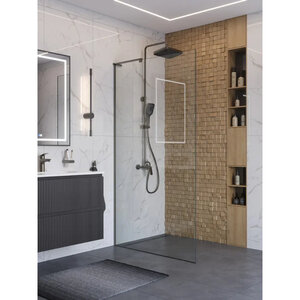 Изображение товара Душевая стенка BelBagno UNO-L-1-TB-110-C-GM, 110 см, стекло прозрачное, профиль вороненая сталь, gunmetal