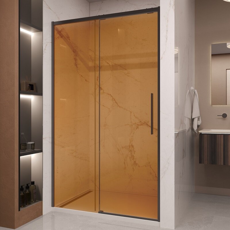 Изображение товара Душевая дверь Vincea Stella VDS-1ST120GSB раздвижная стекло янтарь черный профиль Италия