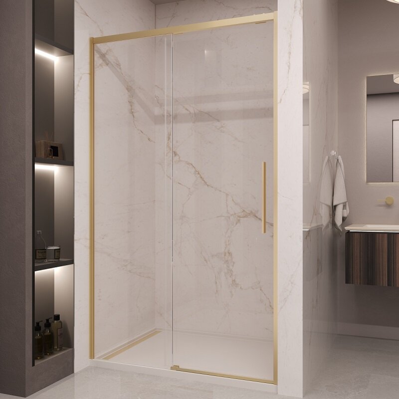 Изображение товара Душевая дверь Vincea Stella VDS-1ST150CLG раздвижная 150 см стекло прозрачное золото