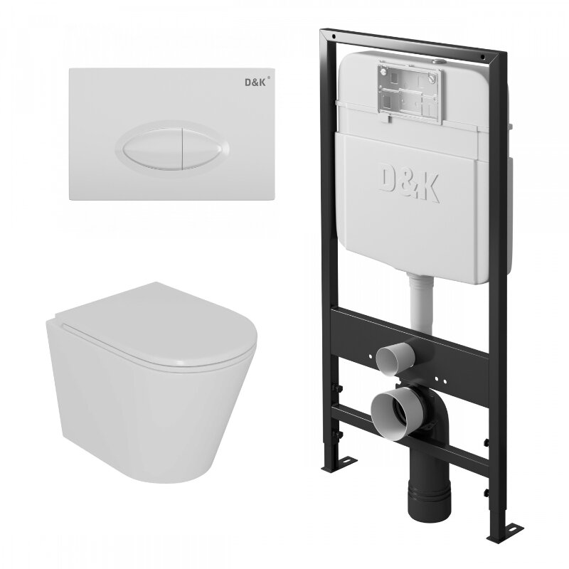 Изображение товара Комплект унитаз с инсталляцией D&K Venice DS1021608 безободковый современный белый