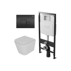 Изображение товара Комплект D&K Quadro DS1511607, инсталляция DI8055119 с безободковым унитазом DT1516016 белый, сиденье микролифт, клавиша смыва черная DB1519025