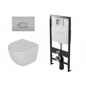 Изображение товара Комплект D&K Matrix DS1391608, инсталляция DI8055119 с безободковым унитазом DT1396016 белый, сиденье микролифт, клавиша смыва хром матовый DB1399002