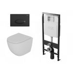Комплект DQ Matrix DS1391610, инсталляция DI8055119 с безободковым унитазом DT1396016 белый, сиденье микролифт, клавиша смыва черная DB1399025