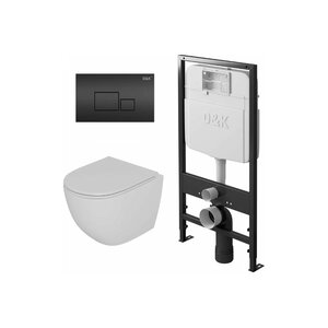Изображение товара Комплект D&K Matrix DS1391611, инсталляция DI8055119 с безободковым унитазом DT1396016 белый, сиденье микролифт, клавиша смыва черная DB1519025