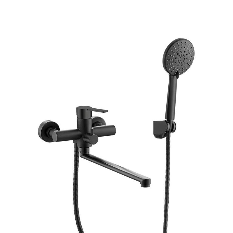 Изображение товара Смеситель Agger Easy A3121144, для ванны и душа, с душевым гарнитуром, черный матовый Изображение товара Смеситель Agger Easy A3121144, для ванны и душа, с душевым гарнитуром, черный матовый