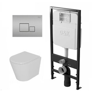 Изображение товара Комплект D&K Venice DS1021611, инсталляция DI8055119 с безободковым унитазом DT1026516 белый, смыв торнадо, сиденье микролифт, клавиша смыва хром матовый DB1519002