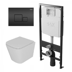 Изображение товара Комплект D&K Berlin DS1431614, инсталляция DI8055119 с безободковым унитазом DT1436516 белый, смыв торнадо, сиденье микролифт, клавиша смыва черный DB1519025