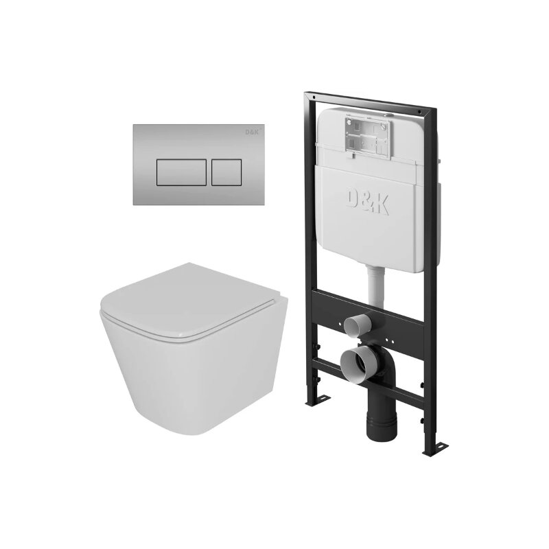 Изображение товара Комплект унитаз D&K Berlin DS1431603 с безободковым фарфоровым унитазом и инсталляцией