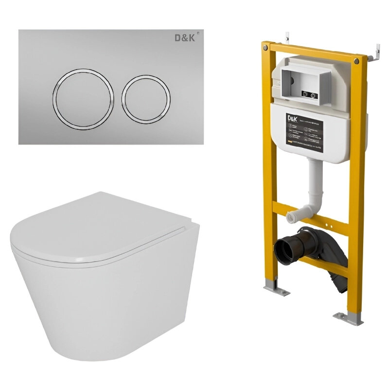 Изображение товара Комплект унитаза D&K Venice DS1021613 с инсталляцией и мягким сиденьем белый