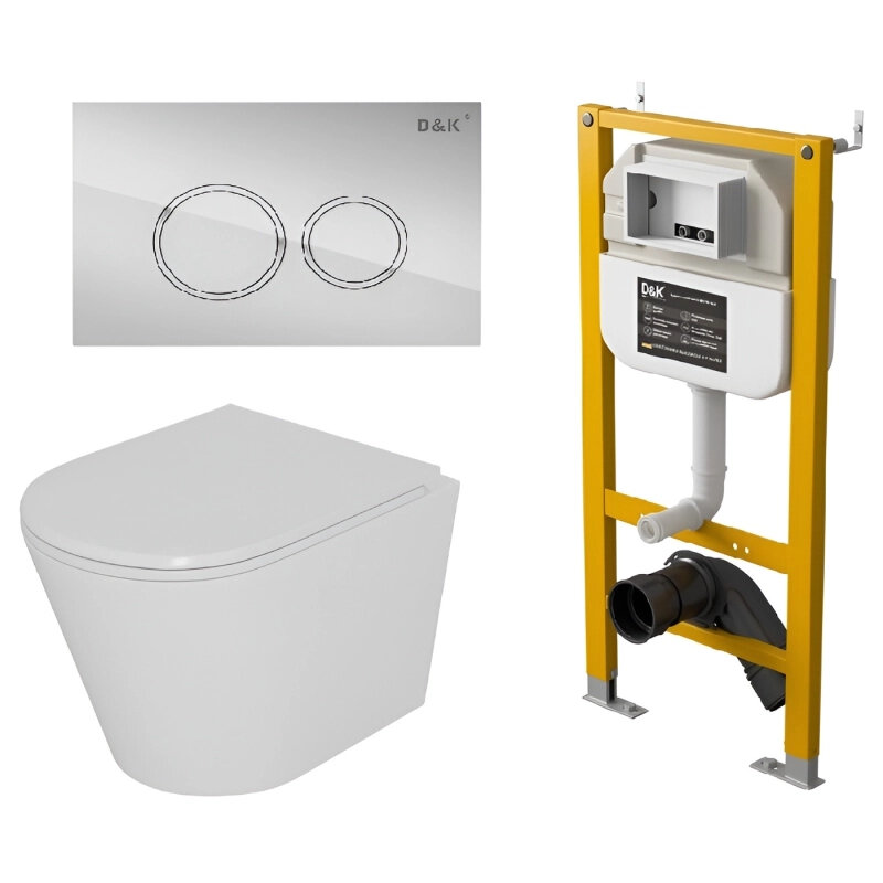 Изображение товара Комплект унитаз с инсталляцией D&K Venice DS1021614, безободковый, торнадо, белый