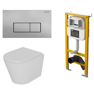 Изображение товара Комплект D&K Venice DS1021617, инсталляция DI8050127 с безободковым унитазом DT1026016 белый, смыв торнадо, сиденье микролифт, клавиша смыва хром матовый DB1499002