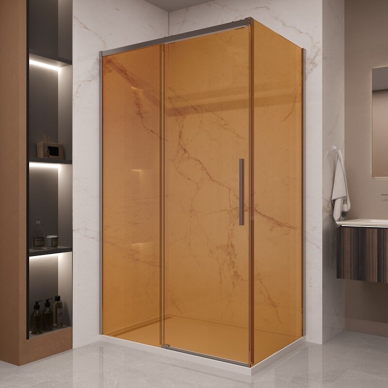 Изображение товара Душевой уголок Vincea Stella VSR-1ST9012GSGM 120x90 см стекло янтарь вороненая сталь